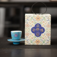 苏氏陶瓷(SUSHI CERAMICS)珐琅彩宫廷风陶瓷个人茶杯茶托礼盒伴手礼(蓝)