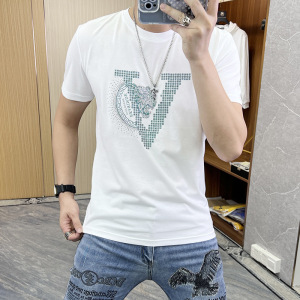 欧洲站夏季T恤男士圆领丝光棉潮流精神小伙半袖上衣修身时尚_8