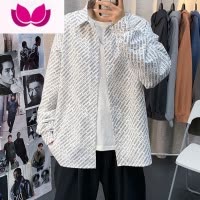 七斓ins痞帅长袖衬衫男港风夏季休闲外套潮牌宽松百搭慵懒风印花衬衣