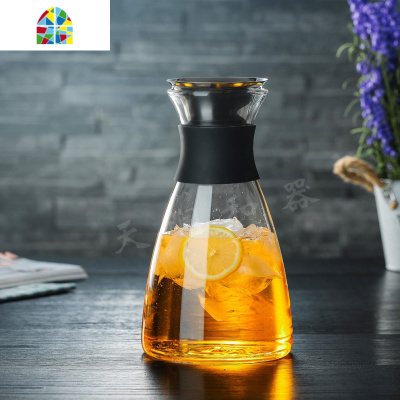 大容量加厚玻璃冷水壶耐热防爆果汁壶家用凉水壶水具 FENGHOU 1.2L丹麦壶+双层杯[四个]+茶盘