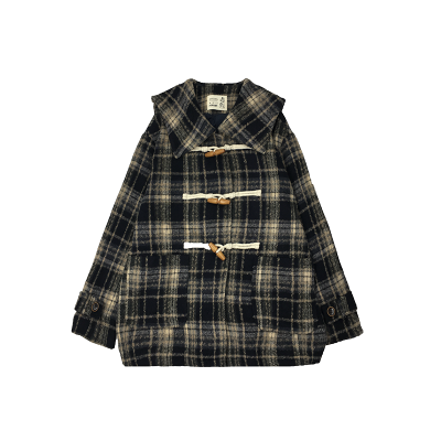 FISHBASKET-格林日记-圣诞节格子毛呢夹棉短外套女毛呢外套