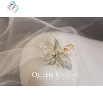 原创手工仙美水晶枝幻彩绿叶边夹森系发夹新娘造型写真汉服头饰你那么美3只价-幻彩绿纱带夹子造型夹