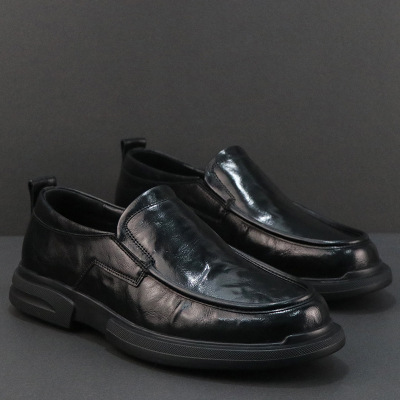 男士皮鞋真皮商务正装休闲鞋春季新款头层牛皮一脚蹬乐福鞋男