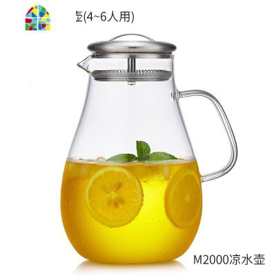 凉水壶玻璃家用可高温加厚防爆耐热大容量白开冷水杯套装 FENGHOU 2000ml壶(加厚款)