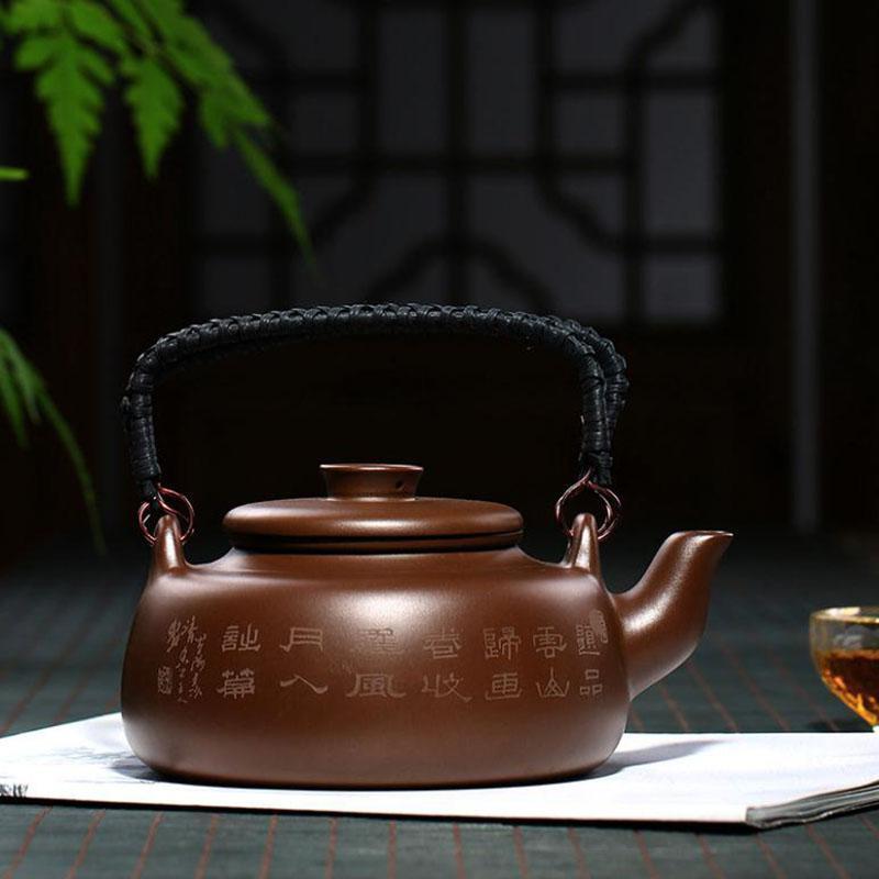 美帮汇宜兴提梁紫砂壶原矿紫泥茶壶茶具大容量藤编提壁壶泡茶壶