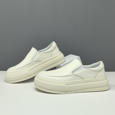 男士头层牛皮一脚蹬懒人鞋百搭真皮欧洲站男鞋厚底透气套脚乐福鞋