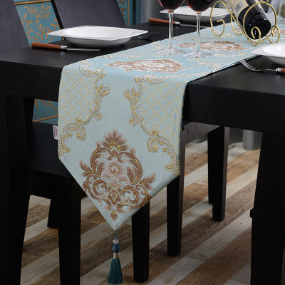 欧式桌巾布艺餐桌装饰布长条简欧家用鞋柜电视柜桌布茶几禅意桌旗 黎曼菲-蓝色桌旗 桌旗32*180cm
