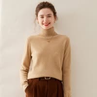 秋冬新款山羊绒衫女高翻领简约纯色套头打底宽松休闲针织毛衣