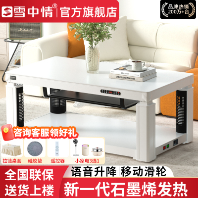 雪中情电暖桌取暖桌电暖炉烤火桌茶几一体升降电暖茶几家用客厅长方形烤火炉电炉取暖器电暖器电茶几岩板带雪山银狐1.2米