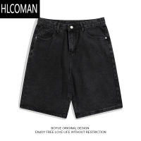 HLCOMANBOYUE帛跃夏季休闲纯色牛仔短裤男高街五分直筒裤潮牌ins痞帅宽松