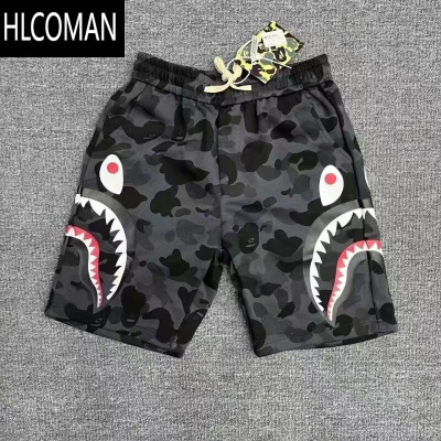 HLCOMAN夏季日系潮牌鲨鱼头短裤印花迷彩印花男女情侣宽松休闲五分裤