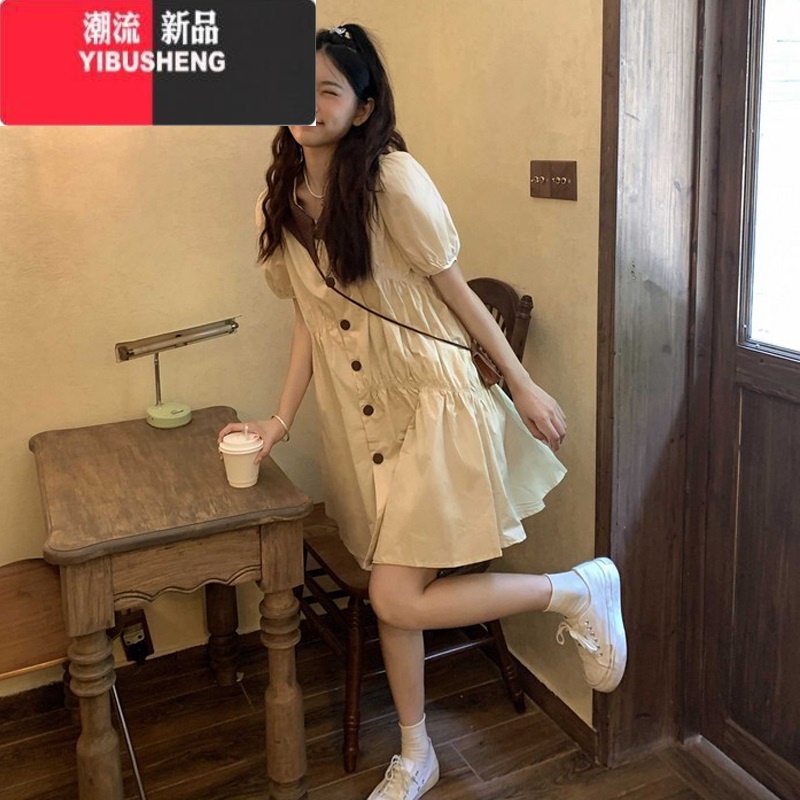 YIBUSHENG大码女装季盐系减龄设计感衬衫裙日系宽松遮肉胖妹妹显瘦连衣裙