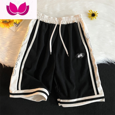 七斓美式拼接撞色灯芯绒休闲短裤男生潮牌夏季宽松直筒五分裤运动裤子