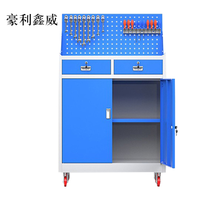 豪利鑫威工具柜加厚铁皮储物柜工厂车间用带抽屉汽修多功能收纳柜灰蓝色二斗小柜含轮子