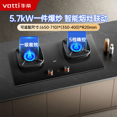 华帝(vatti)燃气灶家用嵌入式一键爆炒5.7kW大火力五档精控台嵌两用聚能猛火灶i10509H 燃气灶(天然气)