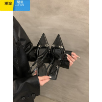 聚范法式包头高跟凉鞋浅口2024年春新款后空细跟气质名媛尖头单鞋女鞋