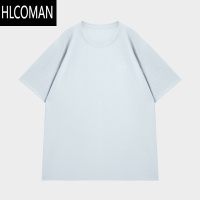 HLCOMAN[敖瑞鹏同款]蓝色短袖t恤男夏季纯色盐系索o娜凉感五分袖