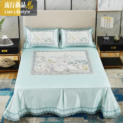 高端清凉席冰丝席三件套床裙床笠款可折叠可水洗机洗1.8m床软席子 三维工匠