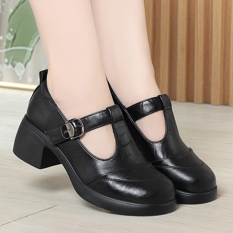 文艺复古学院单鞋百搭玛丽珍鞋圆头高跟鞋单鞋