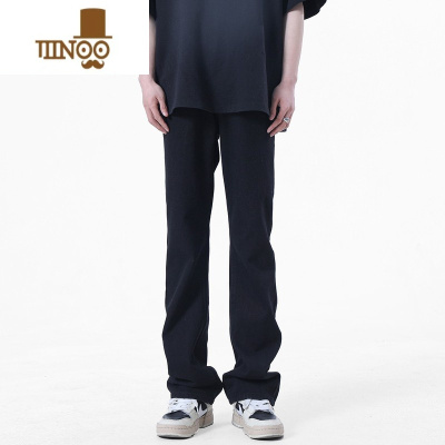 YANXU美式微喇牛仔裤男潮牌vibe修身黑色直筒裤高街冰丝拖地裤