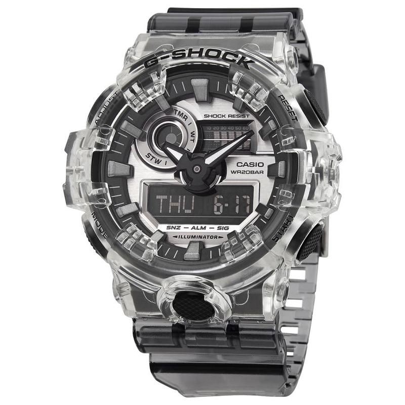 卡西欧(casio)男士 g-shock 简约百搭防水计时树脂银色表盘石英手表ga