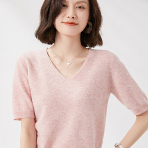 春秋套头中袖针织衫女纯色T恤短袖气质V领修身五分袖打底衫潮