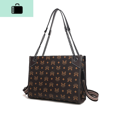 包包女2020新款简约托特包百搭手提链条包大包时尚大容量单肩包潮NEW LAKE 咖啡色女士单肩包