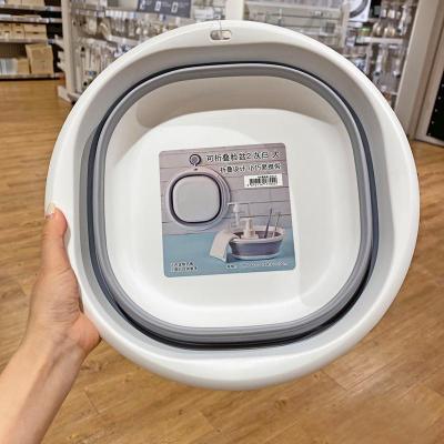 JING PING可折叠洗脸盆 灰白拼色塑料脸盆便携式可悬挂学生宿舍洗漱盆子