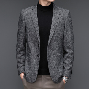 秋冬新款免烫羊毛西装男士韩版修身潮流休闲西服呢子外套