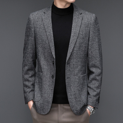 秋冬新款免烫羊毛西装男士韩版修身潮流休闲西服呢子外套