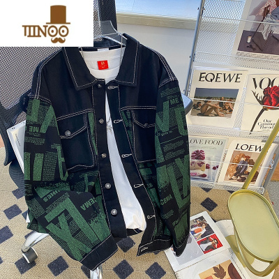 YANXU牛仔外套男潮牌美式高街夹克男翻领痞帅宽松休闲褂衣服