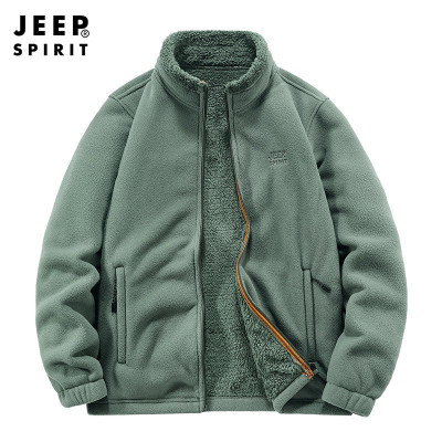 JEEP SPIRIT秋季保暖厚实抓绒卫衣外套男装加厚夹克上衣男