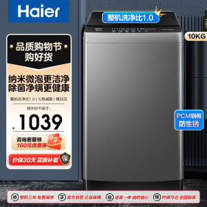 海尔(Haier)10公斤 变频 全自动 波轮洗衣机 1.0洗净比 纳米微泡净 除菌除螨 XQB100-BZ20B0