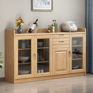 青木川 实木酒柜餐边柜一体靠墙客厅餐厅厨房碗柜两门三门1.6米收纳柜储物柜置物架备餐柜茶水柜矮柜灰白色简约现代轻奢