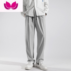 七斓垂感直筒裤男款宽松阔腿裤子运动卫裤西装裤夏季灰色休闲长裤