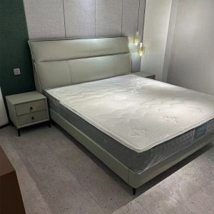 科朔真皮床现代简约皮床工厂展厅实拍轻奢风网红床919#