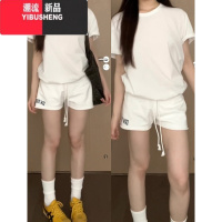 YIBUSHENG国潮牌白色字母高腰休闲裤女季宽松阔腿原宿风学院休闲百搭短裤