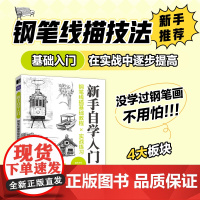 钢笔线描基础教程实战练习 新手自学入门 钢笔画教程书钢笔画手绘表现技法黑白钢笔画速写植物建筑城市风景描摹本素描线描素材