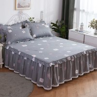 美帮汇全棉床罩床套防滑床裙式单件全棉保护防尘罩1.5米1.8m床单1三件套 小猪宝宝 180x200[床裙+2个枕套]