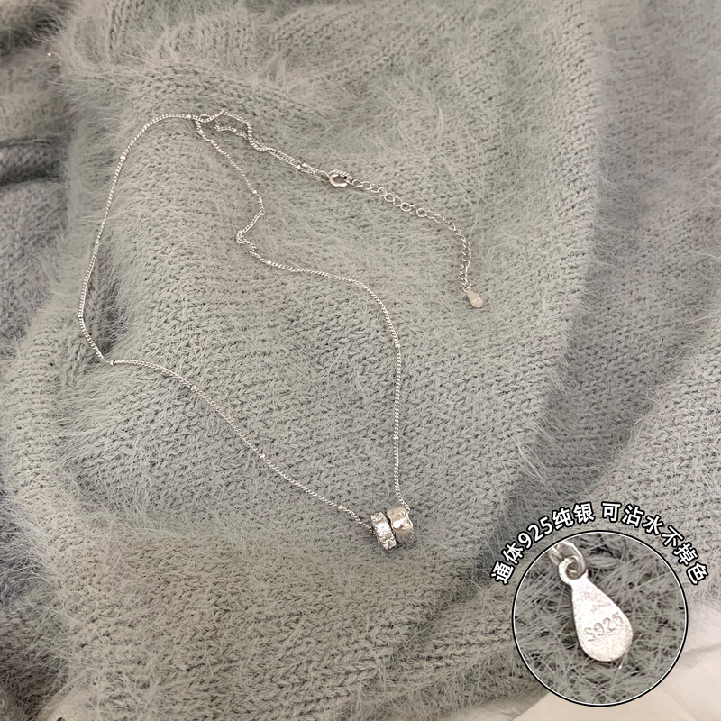 纯银项链吊坠轻奢高级感女秋冬毛衣链锆石转运珠百搭颈链饰品送女朋友老婆情人节七夕生日礼物