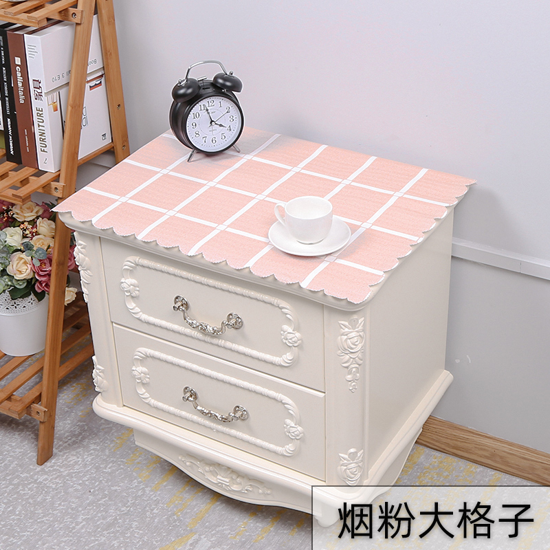 家柏饰(CORATED)床头柜盖布防水防油免洗北欧家用防尘罩套卧室床头盖巾冰箱防尘布 烟粉大格子 50*50cm