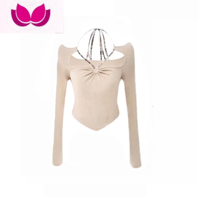 七斓JOYKIKI金金酷酷哒2023春季新款纯欲风挂脖长袖T恤女格子辣妹套装