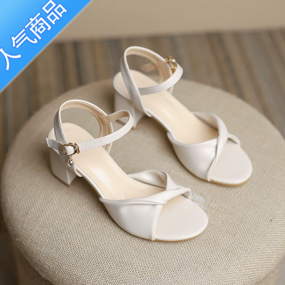 SUNTEK高跟凉鞋2023今年新款中粗跟一字带法式时装仙女风小码凉鞋女夏季