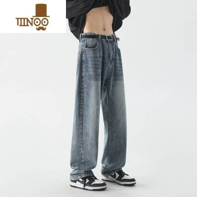 YANXU夏季潮牌直筒牛仔裤男宽松痞帅美式vibe高街裤子垂感微喇阔腿长裤