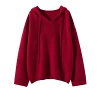 秋冬新款五针连帽拼色山羊绒衫女针织帽衫宽松休闲显瘦套头毛衣