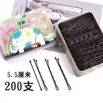 一字夹黑色钢夹发卡盘发夹子美发盘头洛滑造型压发固定头发化妆工具波浪夹小象款盒子200支