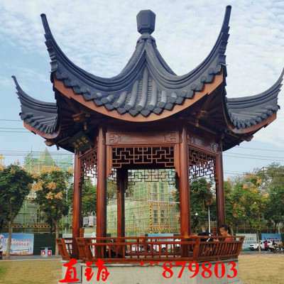 森美人实木凉亭户外庭院直销园林古建长廊仿古碳化防腐木双层四六角亭子 六角古建凉亭（每平方）不包邮