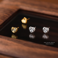 韩版车花爱心耳钉女s999纯银极简时尚百搭轻奢心形足银耳饰养耳洞送女朋友老婆情人节七夕生日礼物