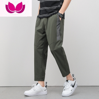 七斓夏季冰丝男裤款宽松直筒潮牌2023新款运动九分男士休闲长裤子