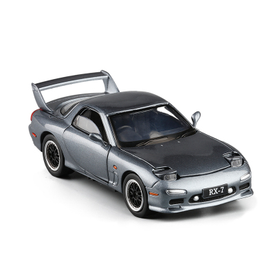 JKM1/32马自达FDRX7跑车合金车模翻灯开声光金属仿真汽车模型灰色